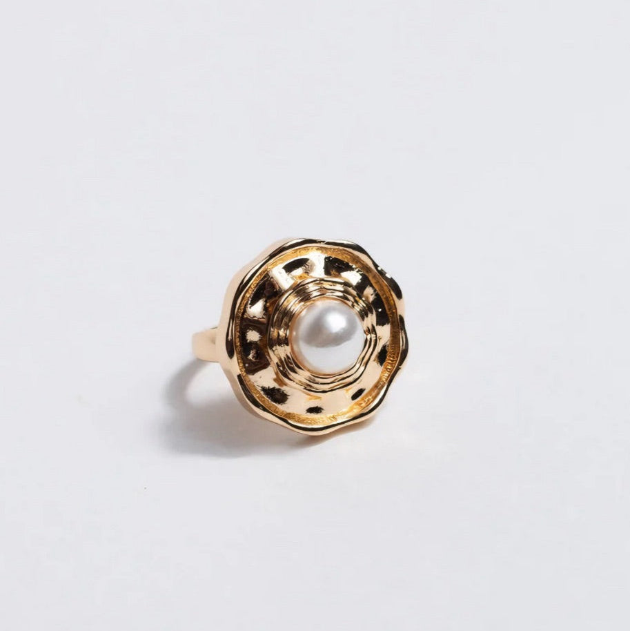 Anel Orgânico com Pérola Ajustável