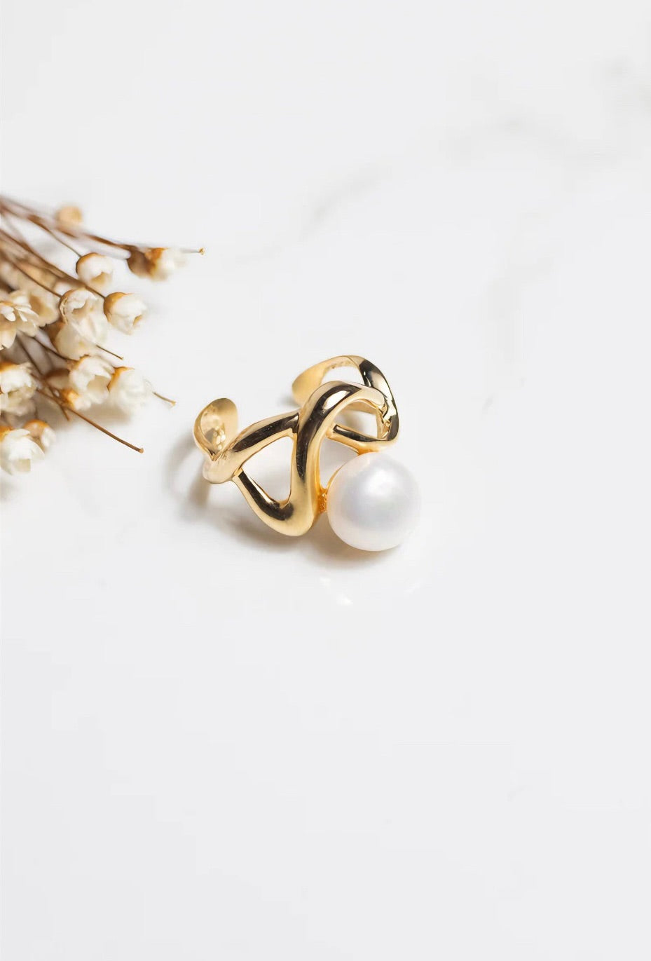 Anel Orgânico Ajustável com Pedra Barroca