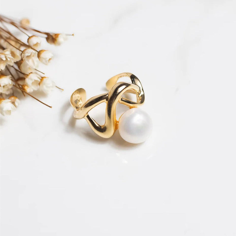 Anel Orgânico Ajustável com Pedra Barroca