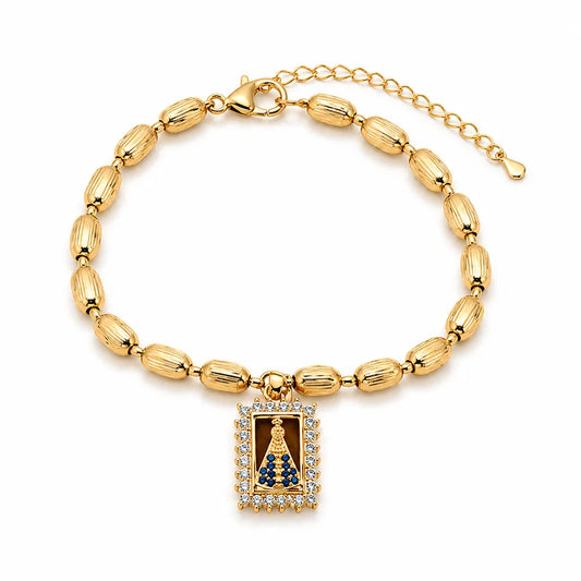 Pulseira Quadradinha Nossa Senhora Cravejada