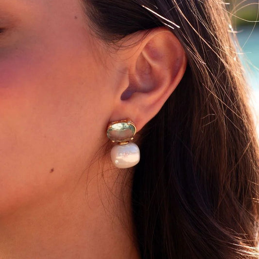 Brinco Pedra Natural com Pérola Shell