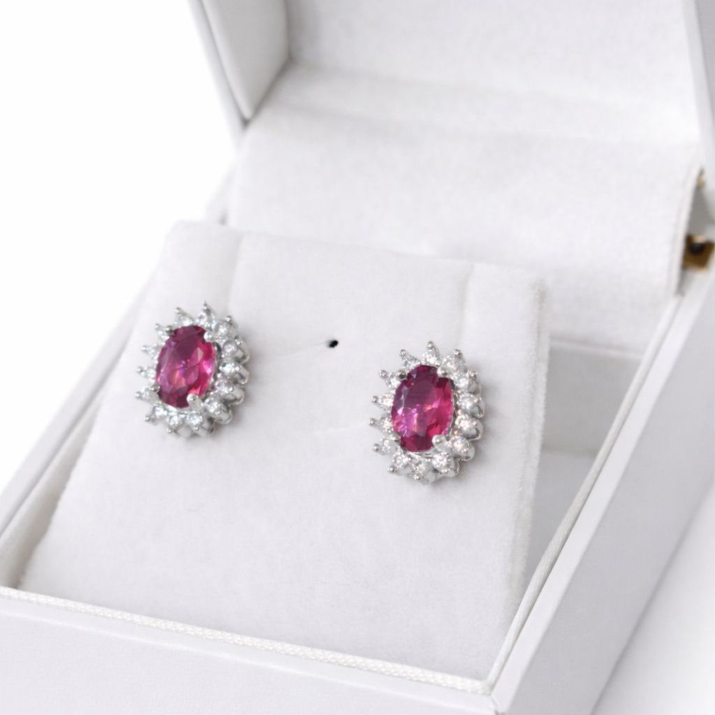 Brinco Mini Ponto de Luz Pedra Zircônia Oval Pink