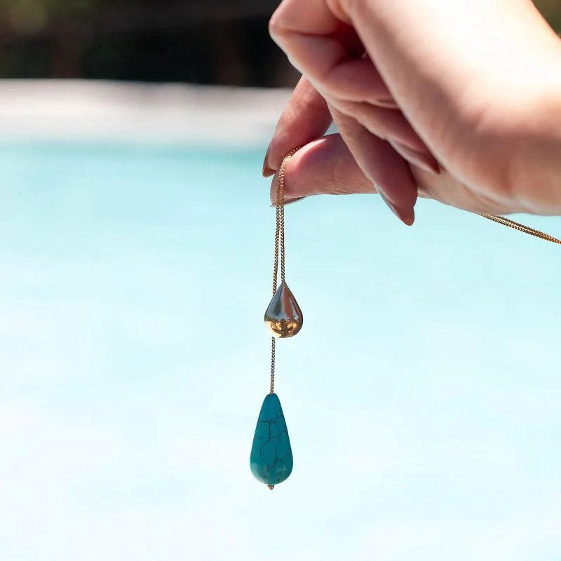 Colar Gravata com Pedra Natural