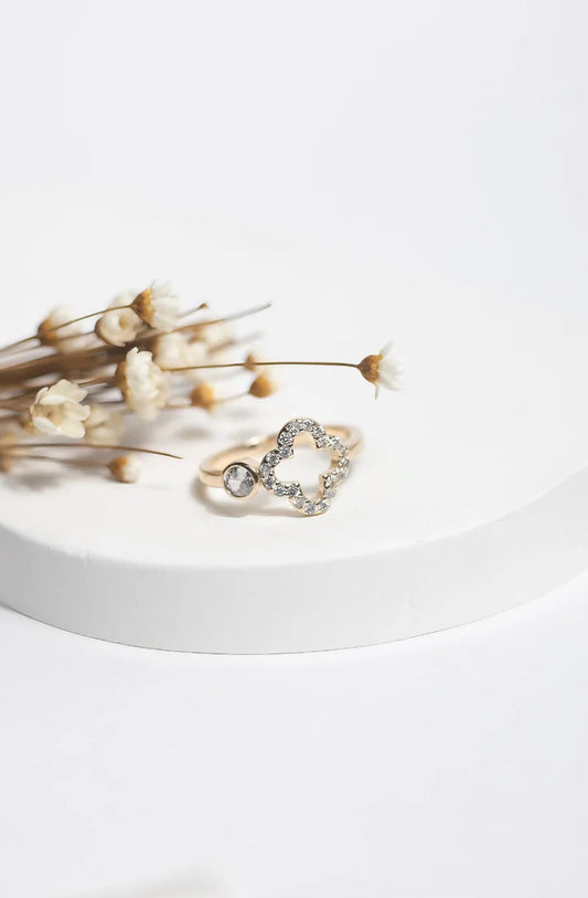 Anel Inspiração Trevo Vazado Cravejado N°25