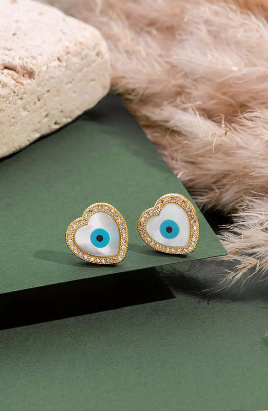 Brinco Coração Olho Grego Cravejado